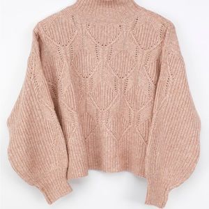 Blush Pointelle Knit Turtleneck Sweater